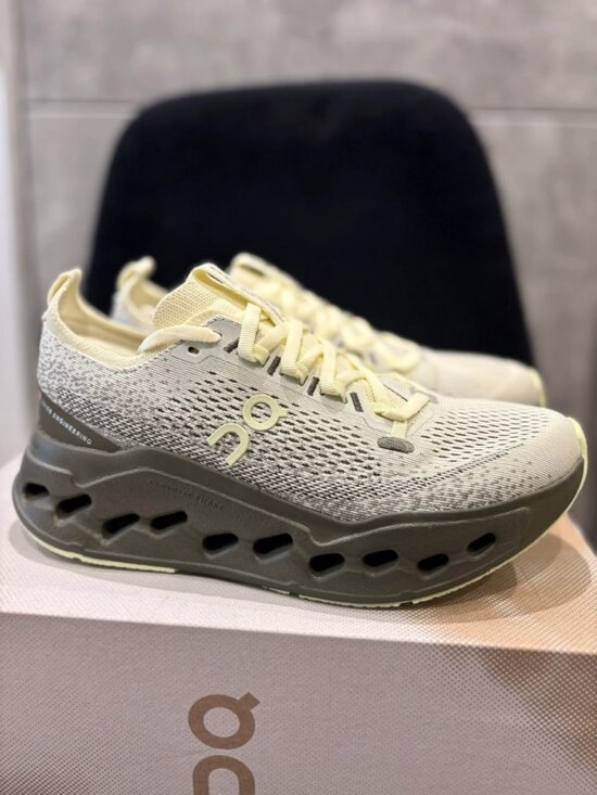 On Clouds Shoes - On Cloud Cloudsurfer Max Running Shoes Cream Green Women's US 5.5